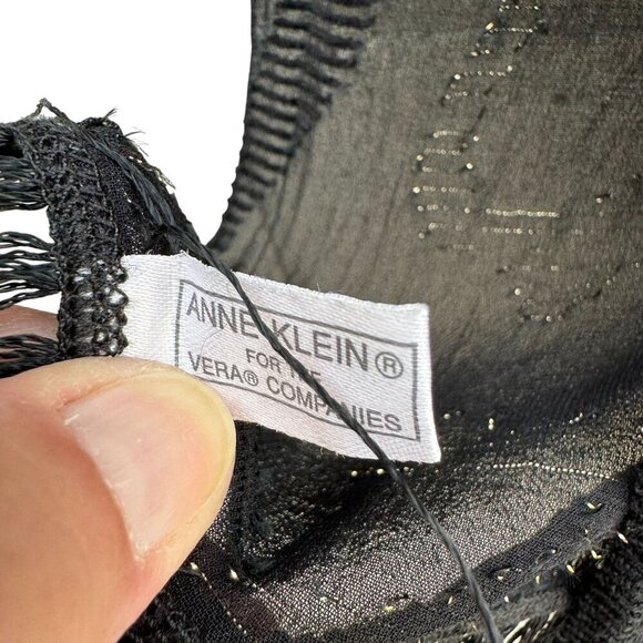 Anne Klein For Vera Vintage Black Sheer Metallic Fringe Italian Made Scarf Wrap - Picture 6 of 7